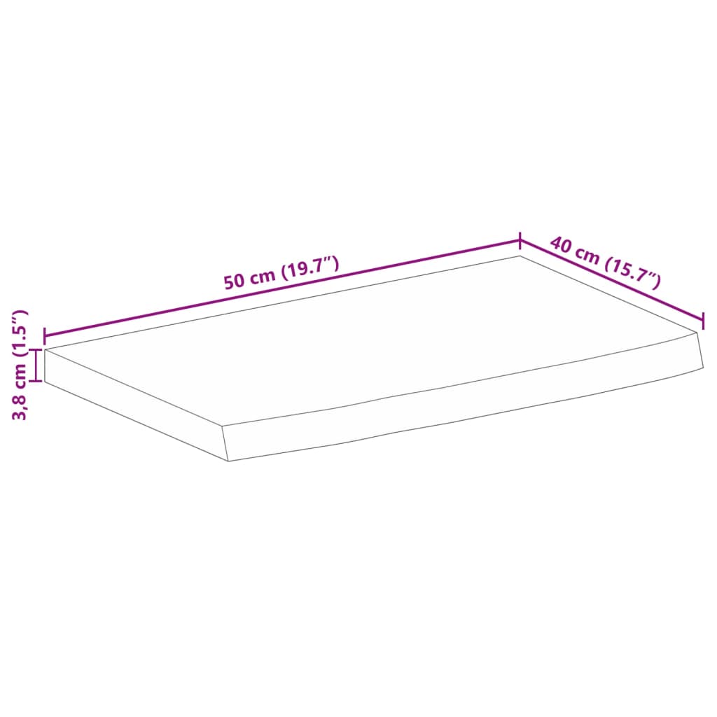 vidaXL Piano Tavolo Bordi Vivi 50x40x3,8 cm in Legno Massello di Mango