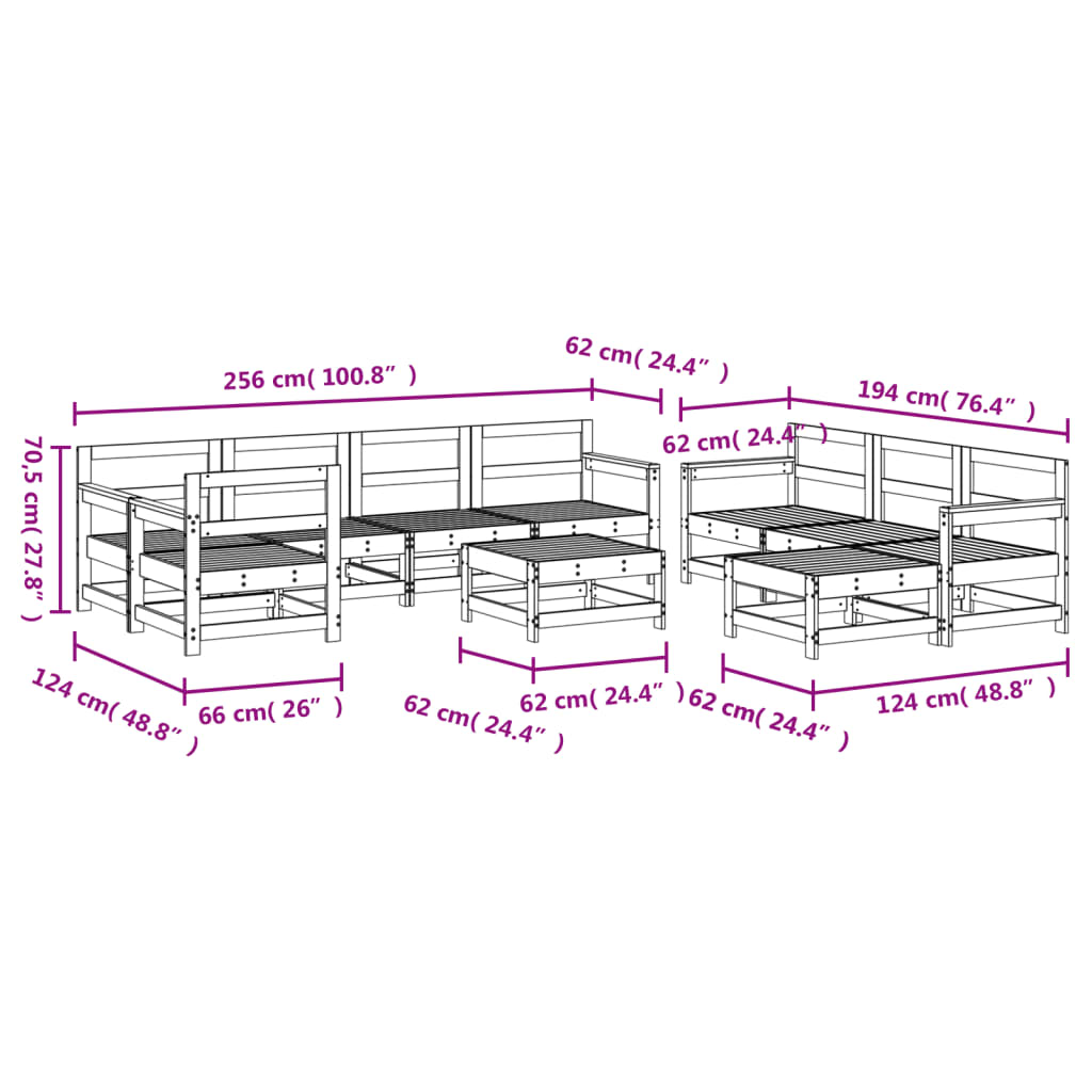 vidaXL Set Salotto da Giardino 10 pz in Legno Impregnato di Pino