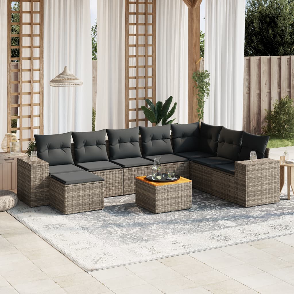 vidaXL Set Divano da Giardino 9 pz con Cuscini Grigio in Polyrattan