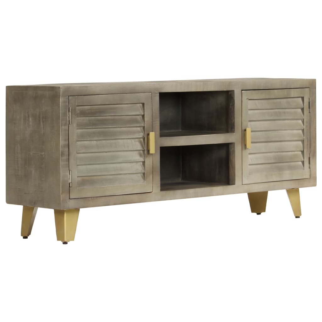 vidaXL Mobile TV Legno Massello di Mango Grigio e Ottone 110x30x48cm