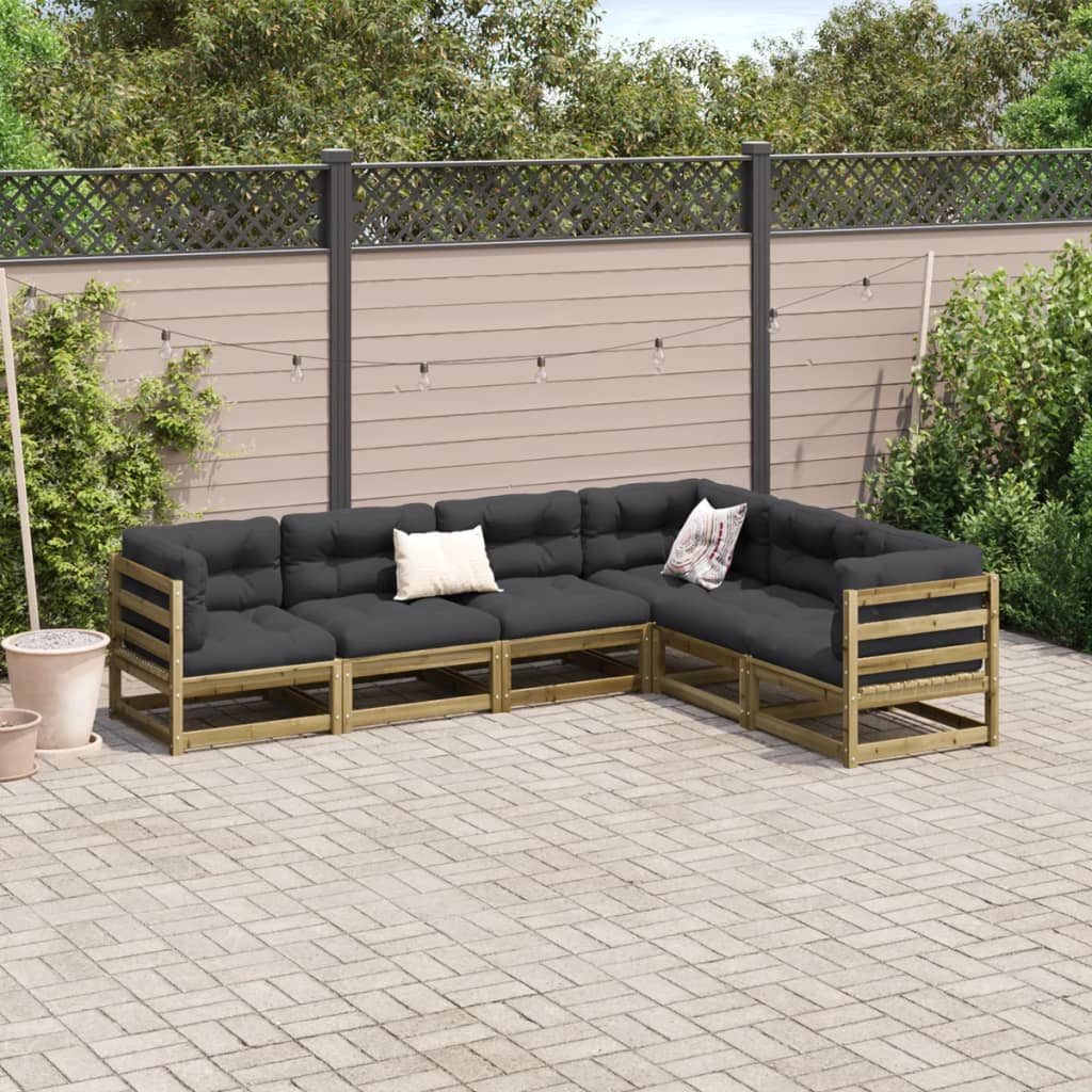 vidaXL Set Divani da Giardino 6pz con Cuscini Legno Impregnato di Pino