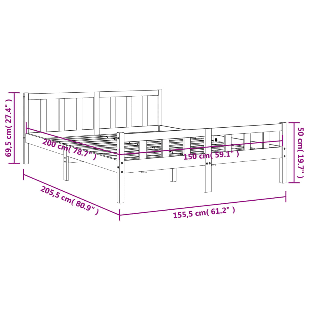 vidaXL Letto senza Materasso Marrone Cera 150x200 cm in Legno di Pino