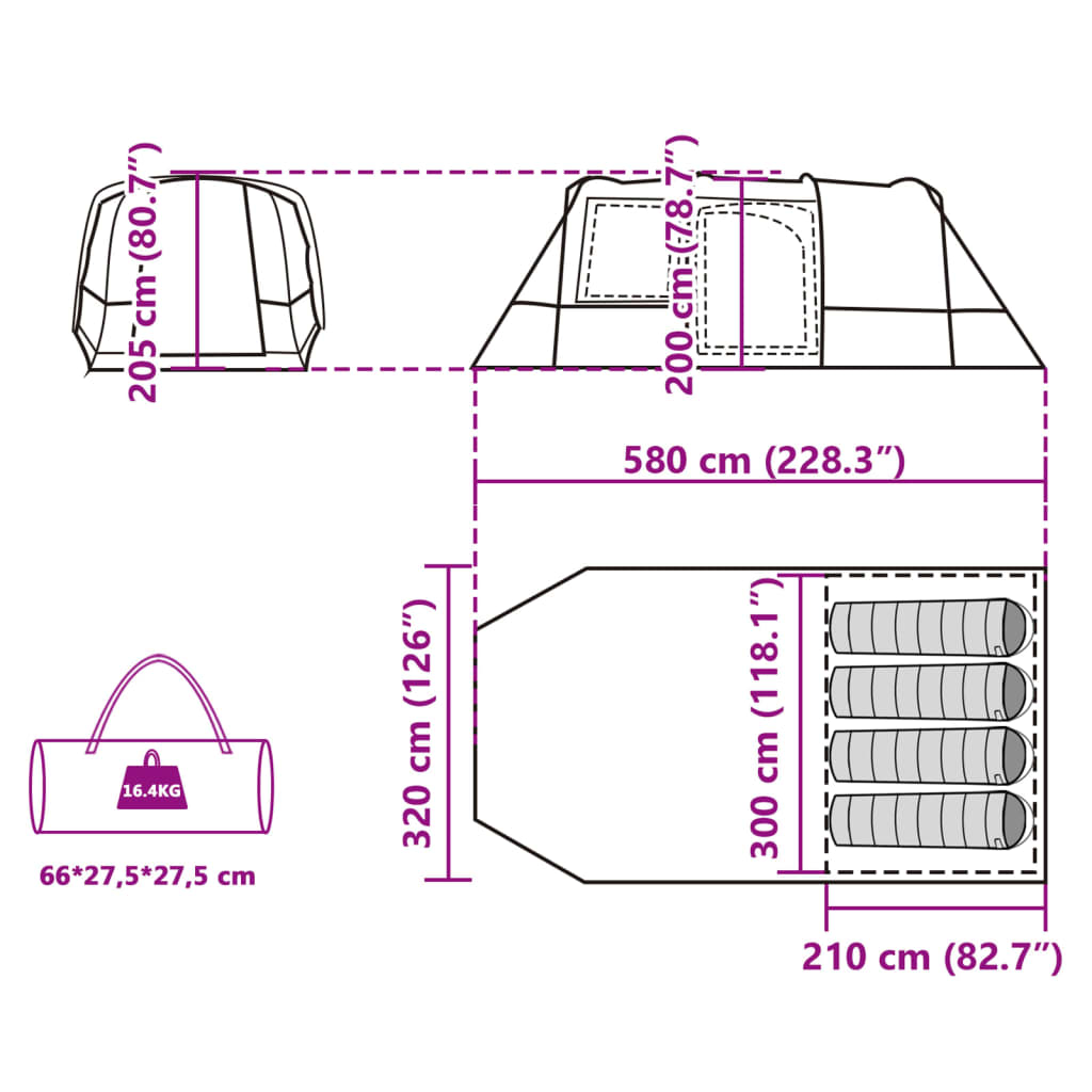 vidaXL Tenda da Campeggio a Tunnel per 4 Persone Blu Impermeabile