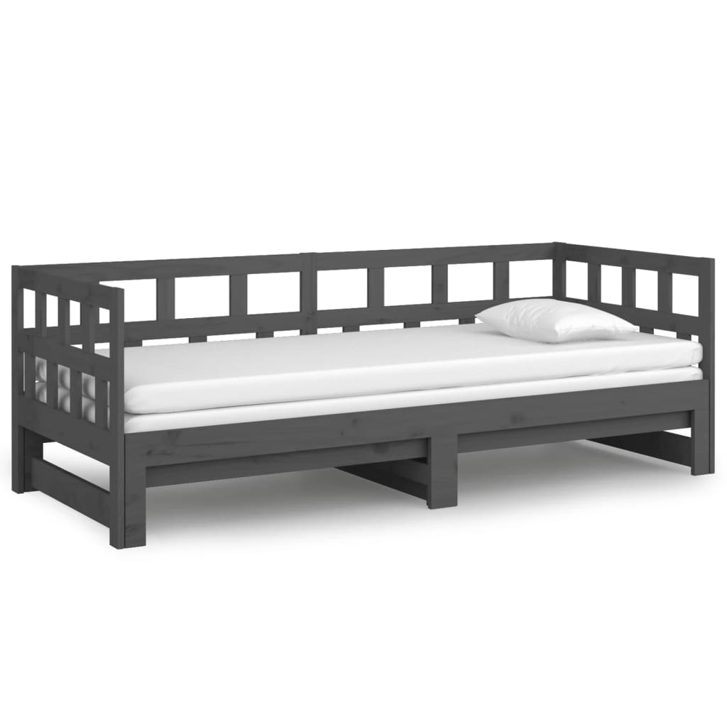 vidaXL Dormeuse Estraibile Grigia Legno Massello di Pino 2x(90x200) cm