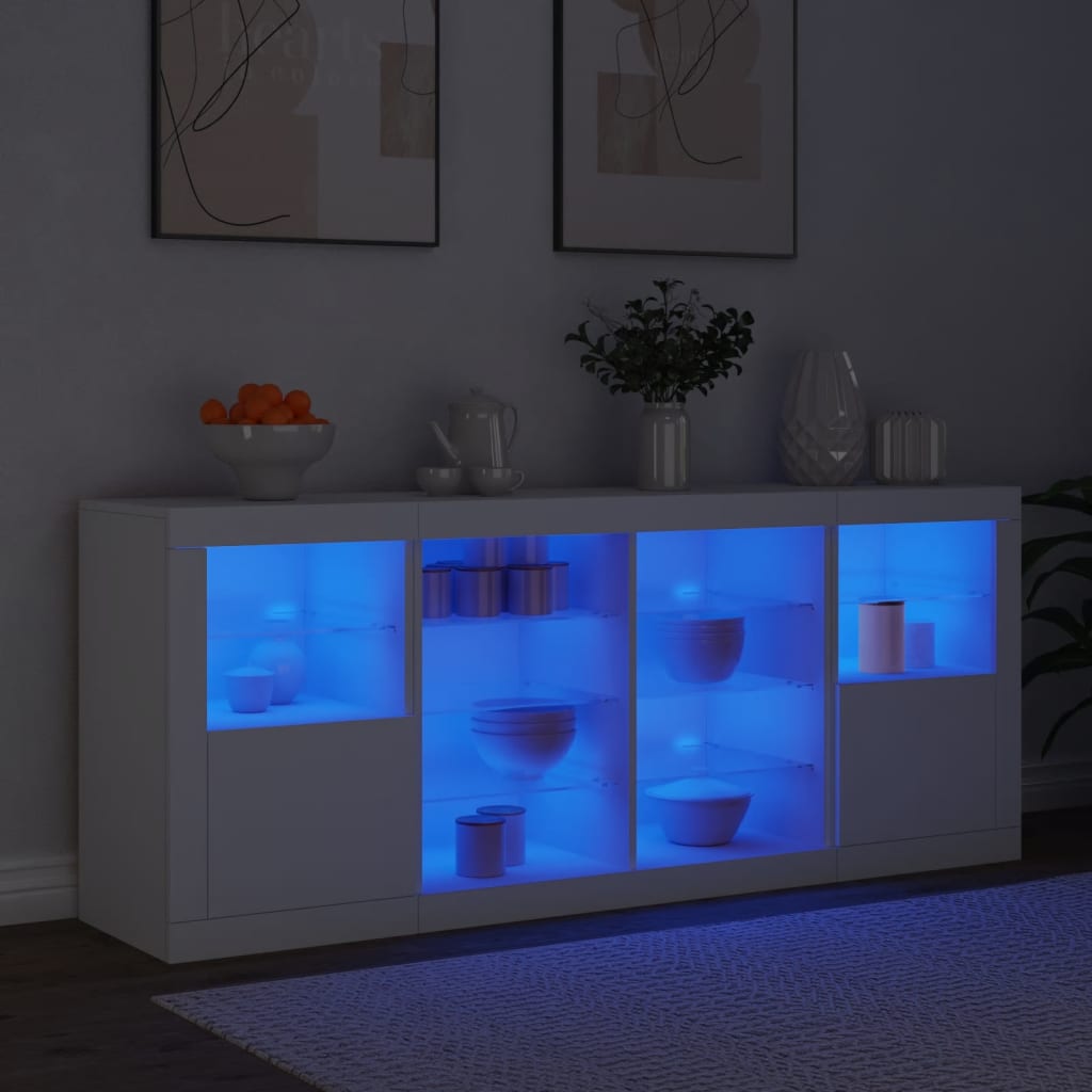 vidaXL Credenza con Luci LED Bianca 163x37x67 cm