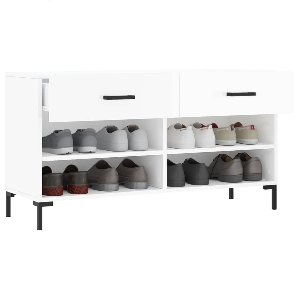 vidaXL Panca Porta Scarpe Bianco Lucido 102x35x55 cm Legno Multistrato