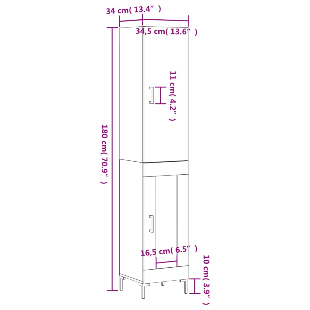 vidaXL Credenza Bianca 34,5x34x180 cm in Legno Multistrato