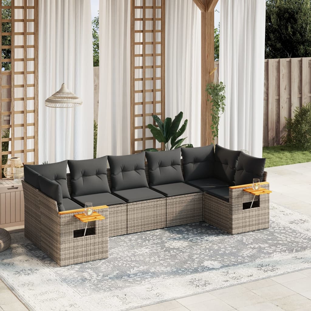 vidaXL Set Divani da Giardino 7 pz con Cuscini Grigio in Polyrattan