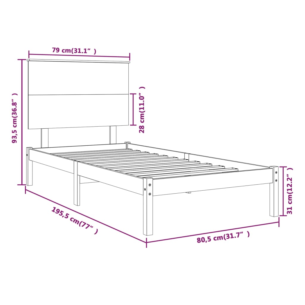 vidaXL Giroletto ambra in Legno Massello 75x190 cm Small Single