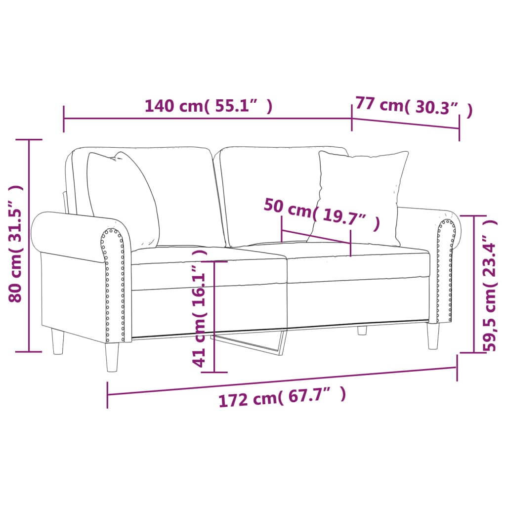 vidaXL Divano a 2 Posti con Cuscini Nero 140 cm in Similpelle