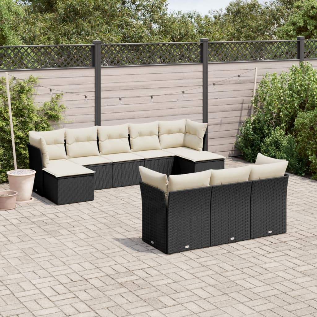 vidaXL Set Divani da Giardino 10pz con Cuscini in Polyrattan Nero