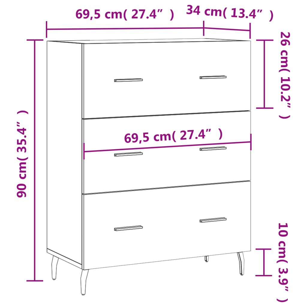 vidaXL Credenza Rovere Marrone 69,5x34x90 cm in Legno Multistrato