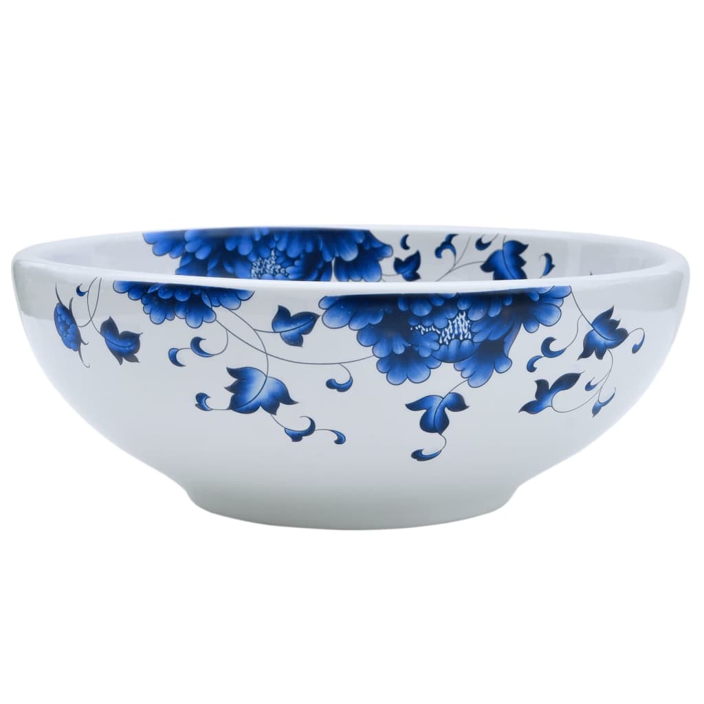 vidaXL Lavabo da Appoggio Bianco e Blu Rotondo Φ41x14 cm Ceramica