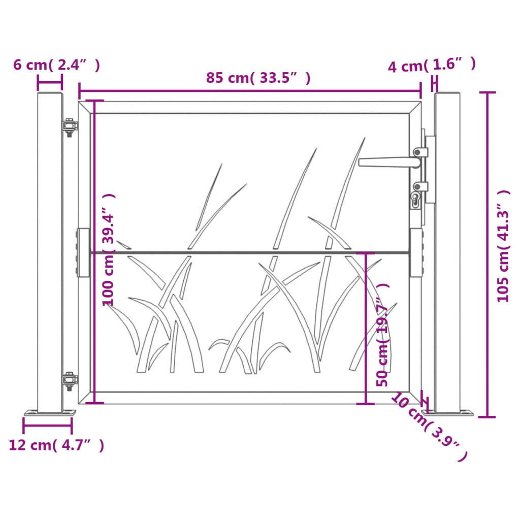 vidaXL Cancello Giardino Antracite 105x105 cm in Acciaio Design Erba