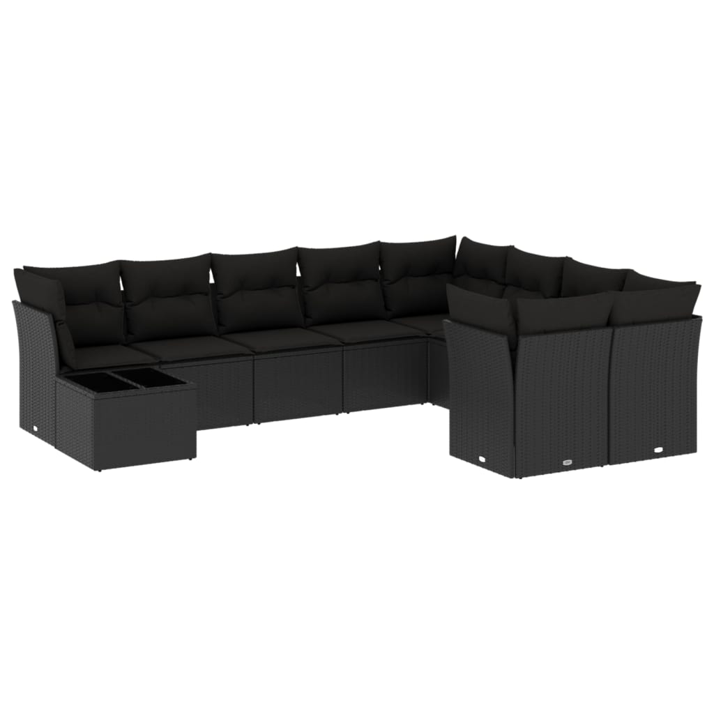 vidaXL Set Divani da Giardino 10pz con Cuscini in Polyrattan Nero