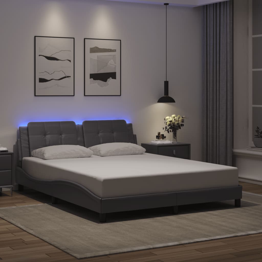 vidaXL Giroletto con Luci LED Grigio 160x200 cm in Similpelle