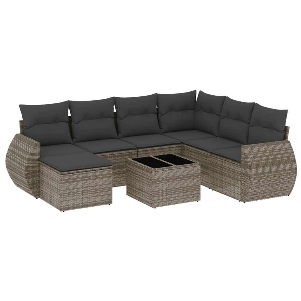 vidaXL Set Divano da Giardino 8 pz con Cuscini Grigio in Polyrattan