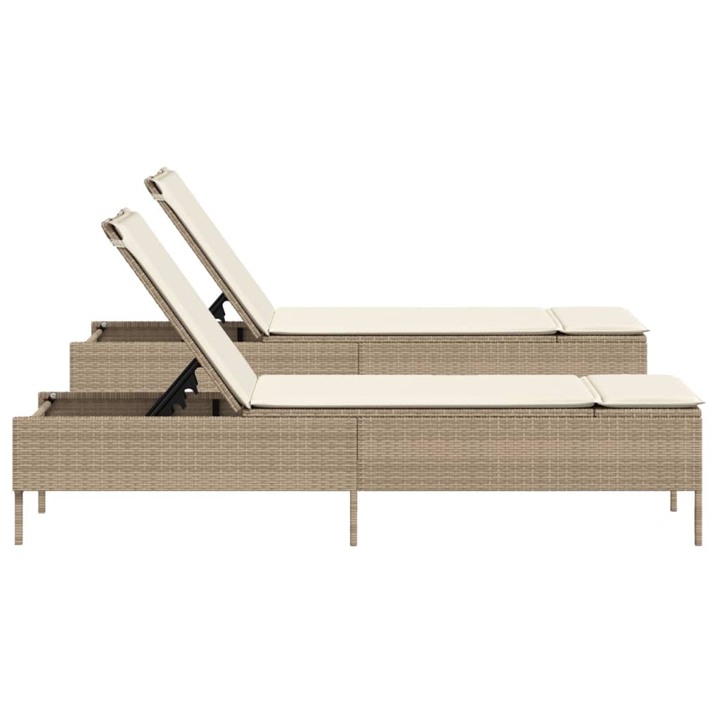 vidaXL Lettini Prendisole 2 pz con Cuscini Beige in Polyrattan