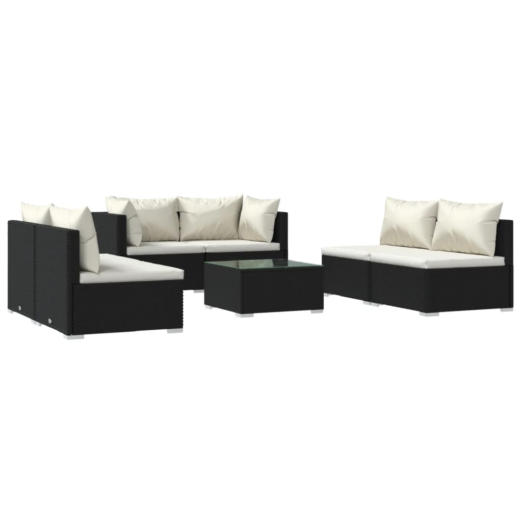 vidaXL Set Divani da Giardino 7 pz con Cuscini in Polyrattan Nero