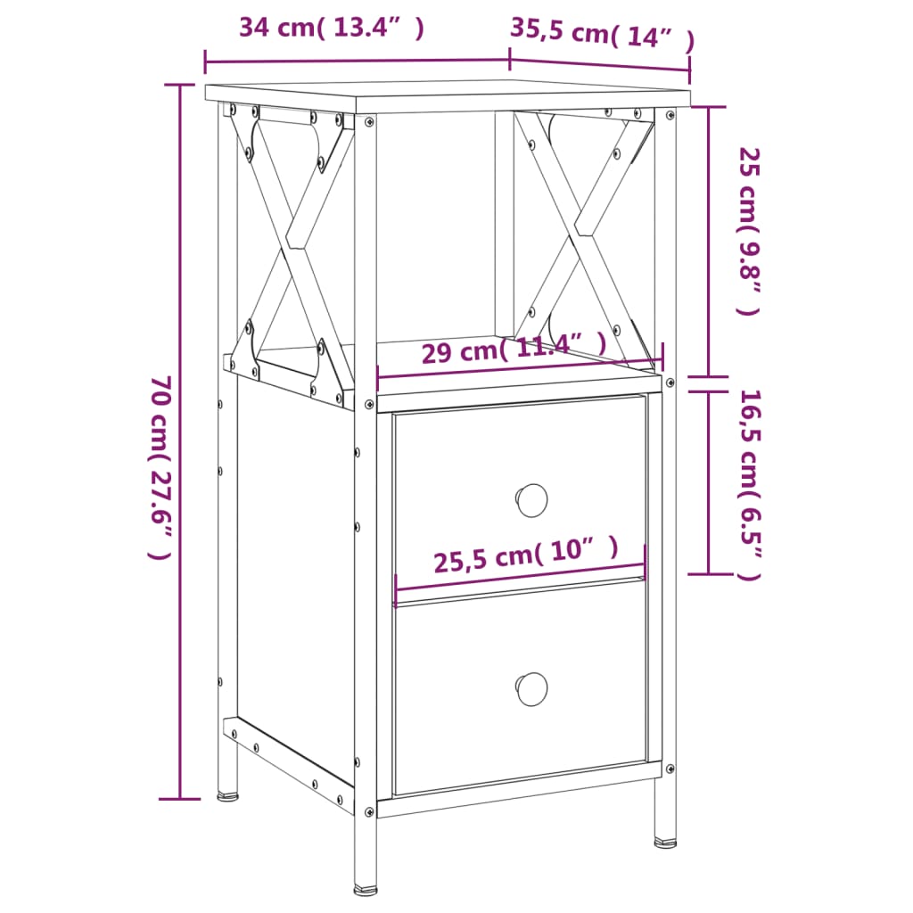 vidaXL Comodino Nero 34x35,5x70 cm in Legno Multistrato