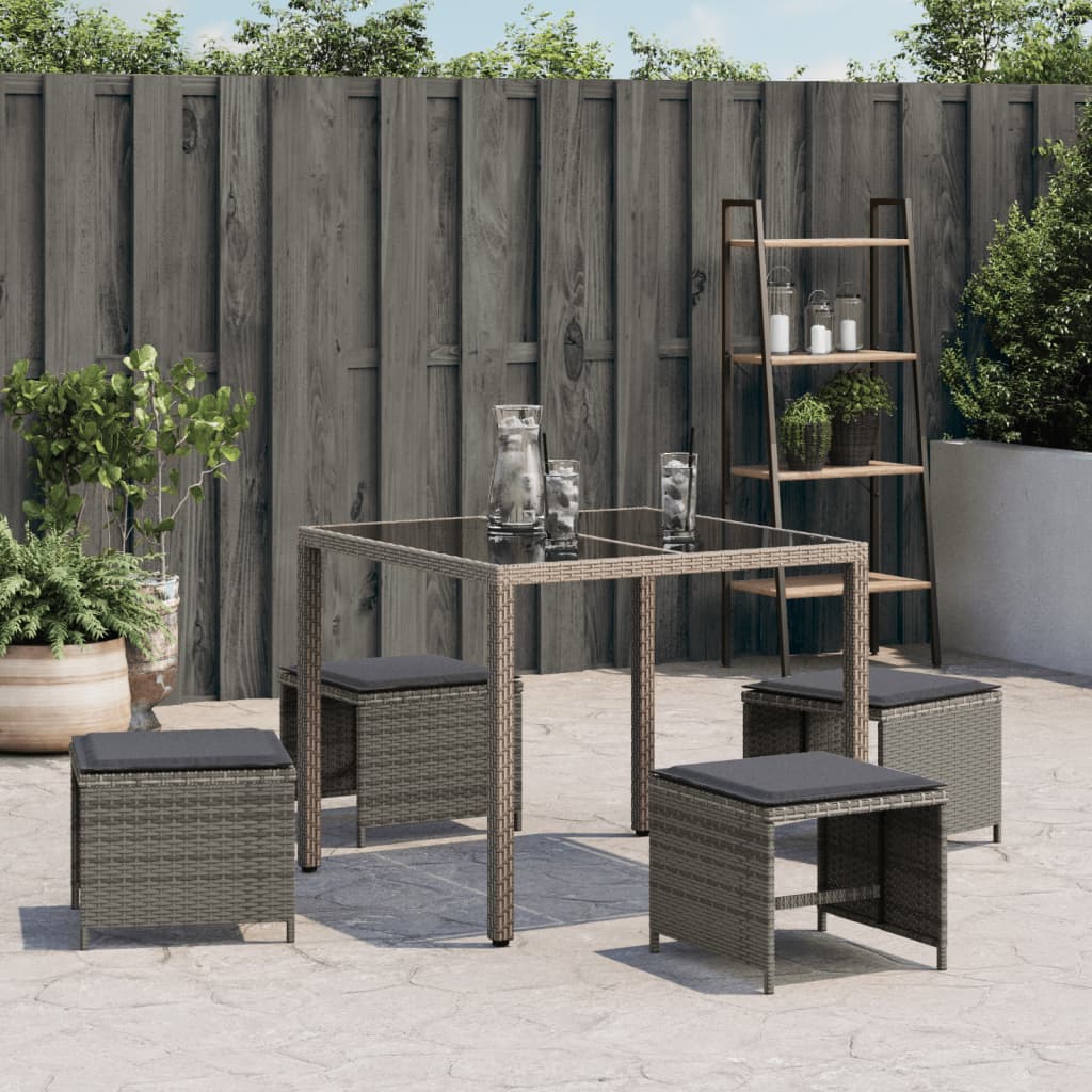 vidaXL Sgabelli Giardino con Cuscini 4 pz Grigi 40x40x35 cm Polyrattan