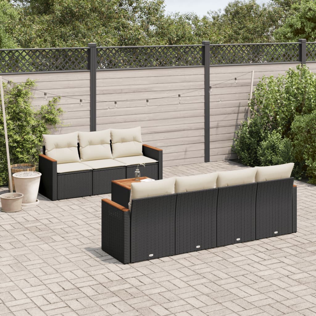 vidaXL Set Divani da Giardino con Cuscini 8 pz Nero in Polyrattan