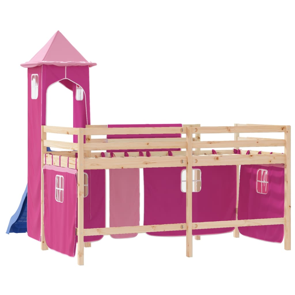 vidaXL Letto a Soppalco con Torre Bambini Rosa 90x190cm Massello Pino