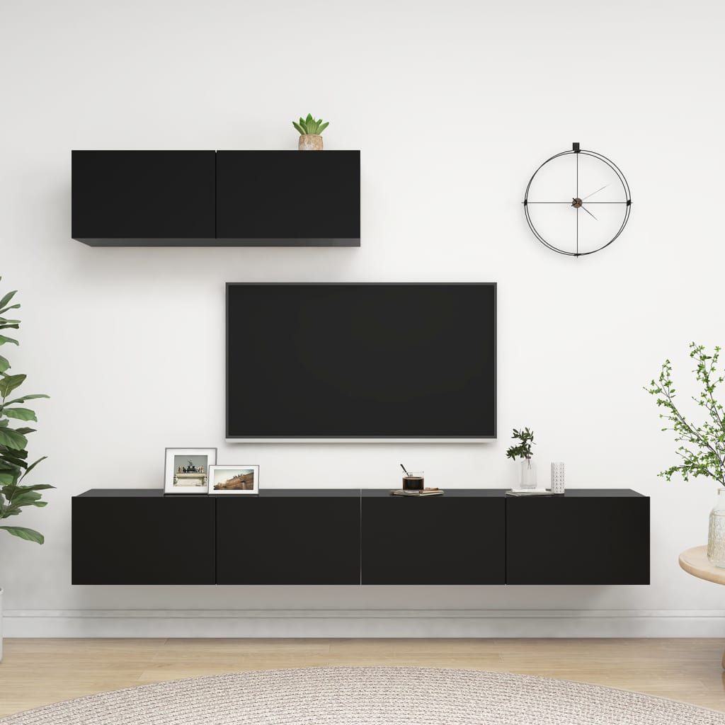 vidaXL Mobili Porta TV 3 pz Neri in Legno Multistrato