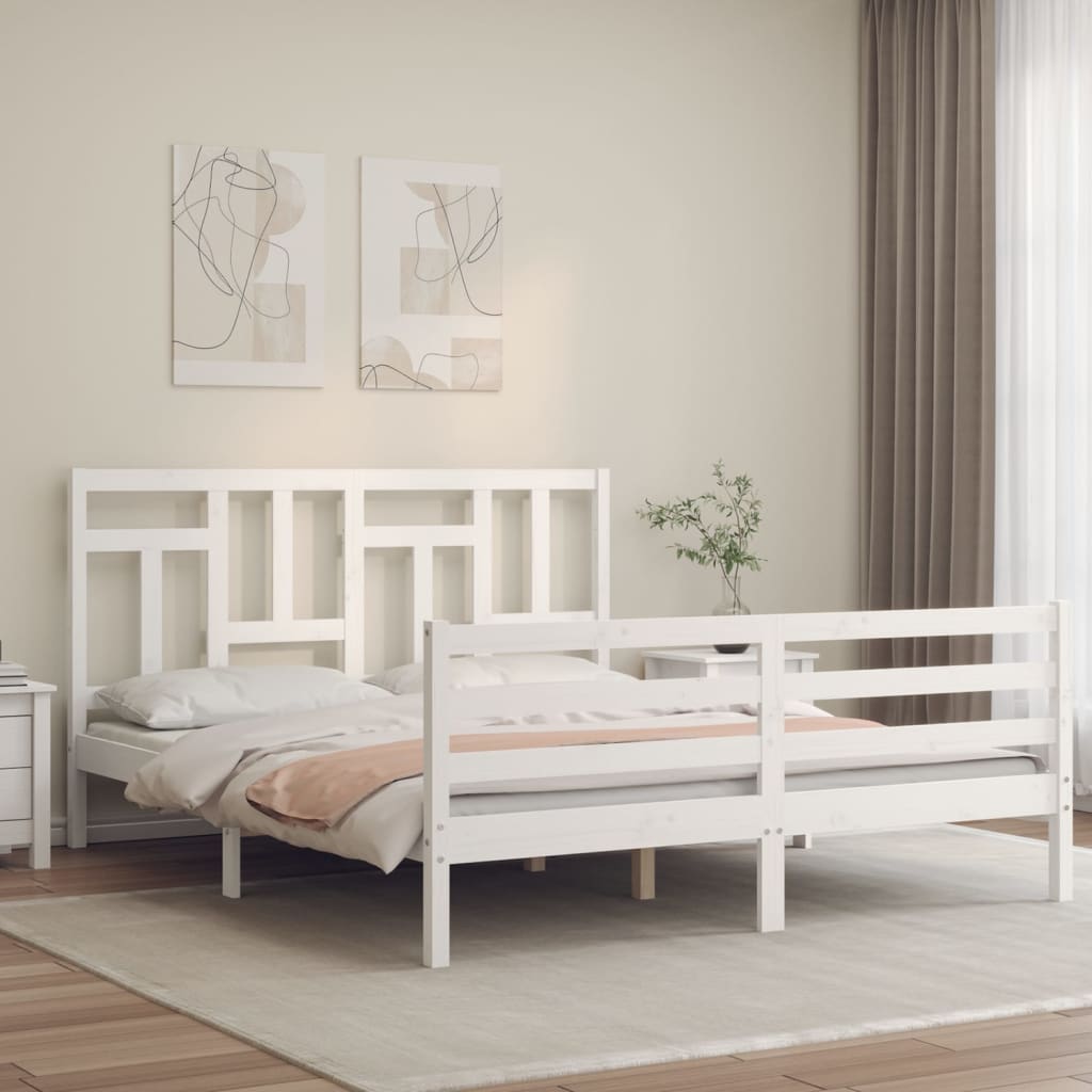 vidaXL Giroletto con Testiera Bianco King Size in Legno Massello