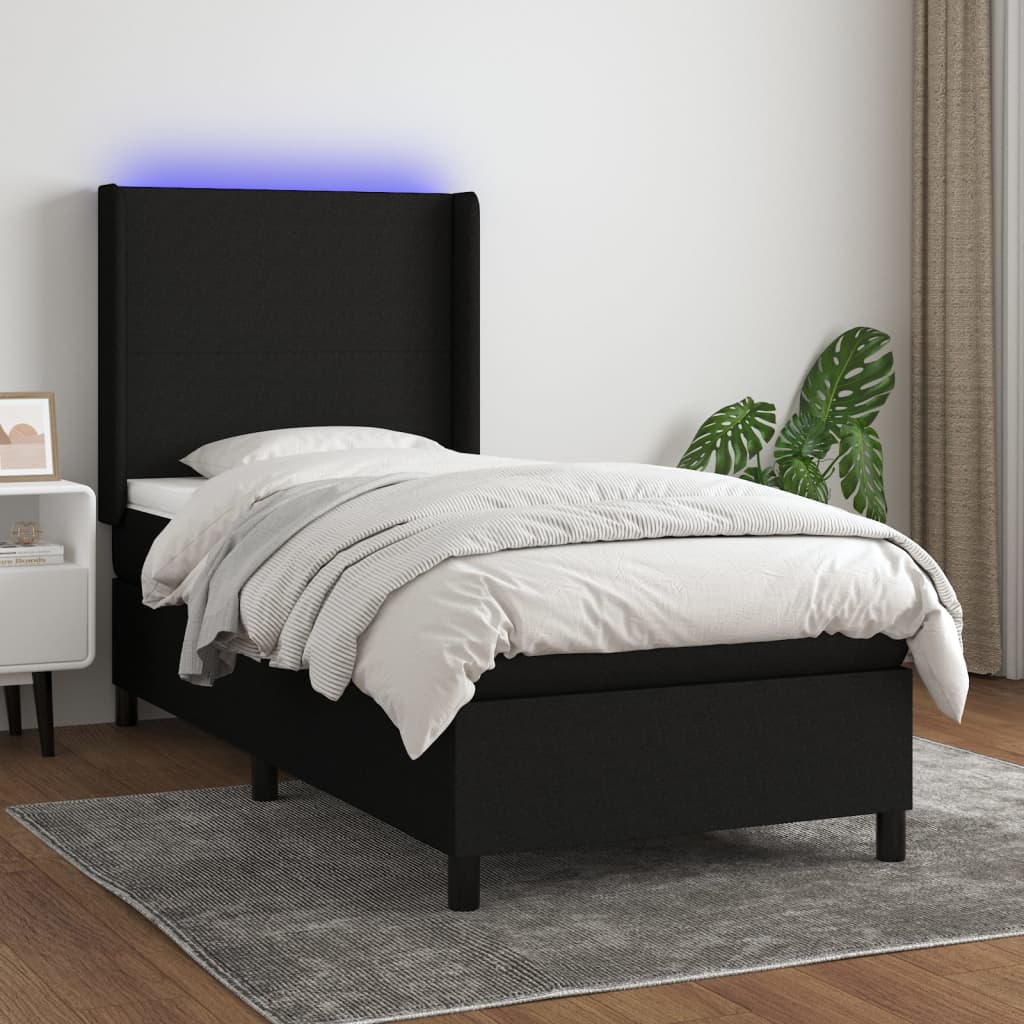 vidaXL Letto a Molle con Materasso e LED Nero 90x190 cm in Tessuto