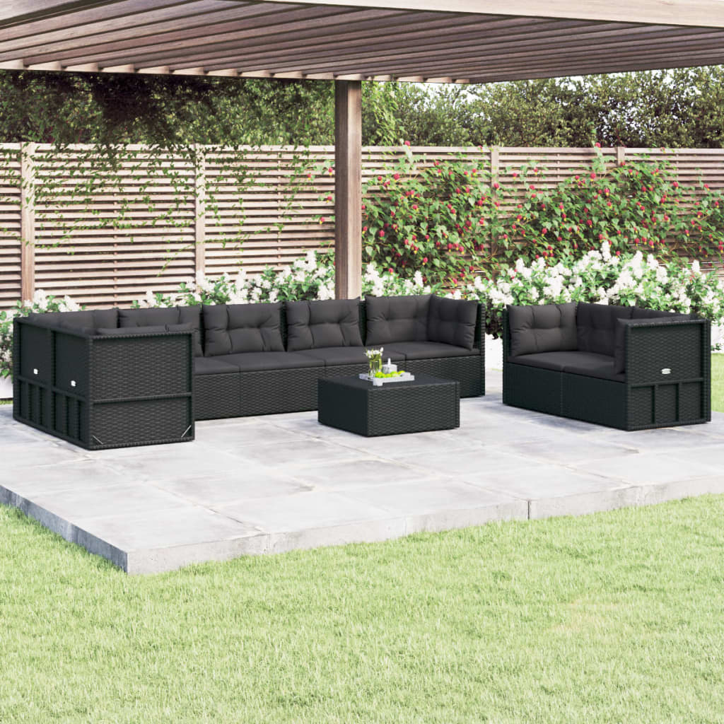 vidaXL Set Mobili da Giardino con Cuscini 8 pz Nero in Polyrattan