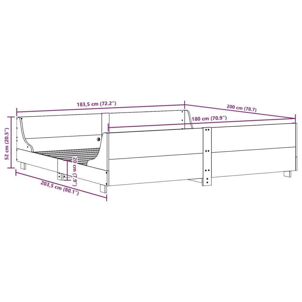 vidaXL Letto senza Materasso Bianco 180x200 cm Legno Massello di Pino