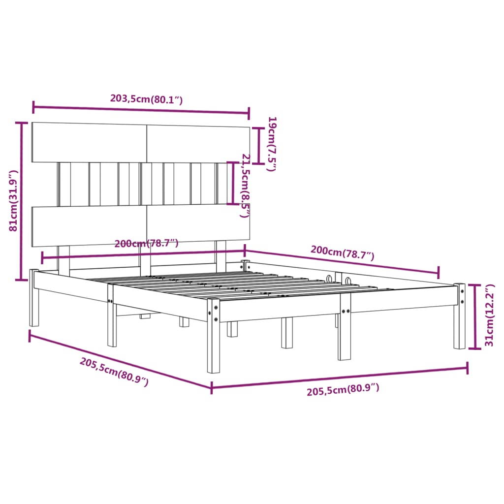 vidaXL Giroletto senza Materasso Ambra 200x200 Legno Massello