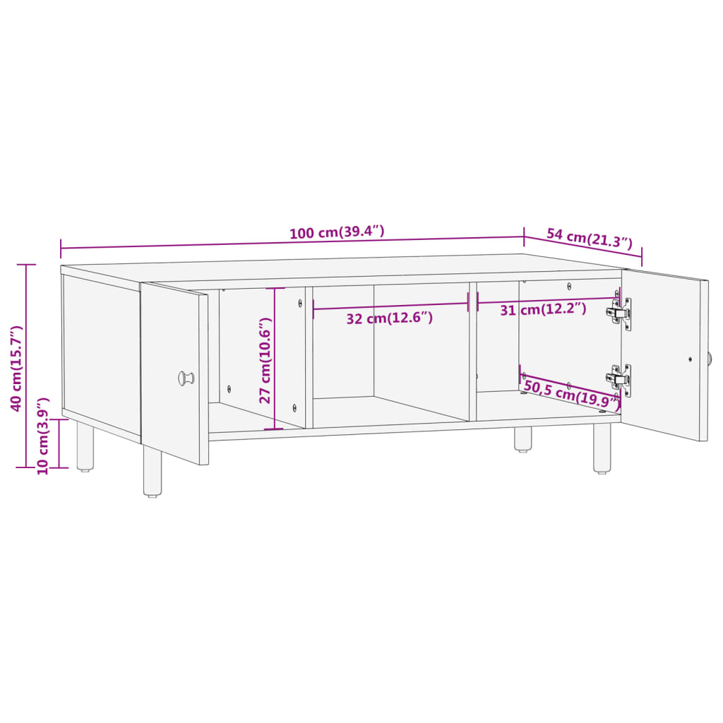 vidaXL Tavolino 100x54x40 cm in Legno Massello di Acacia