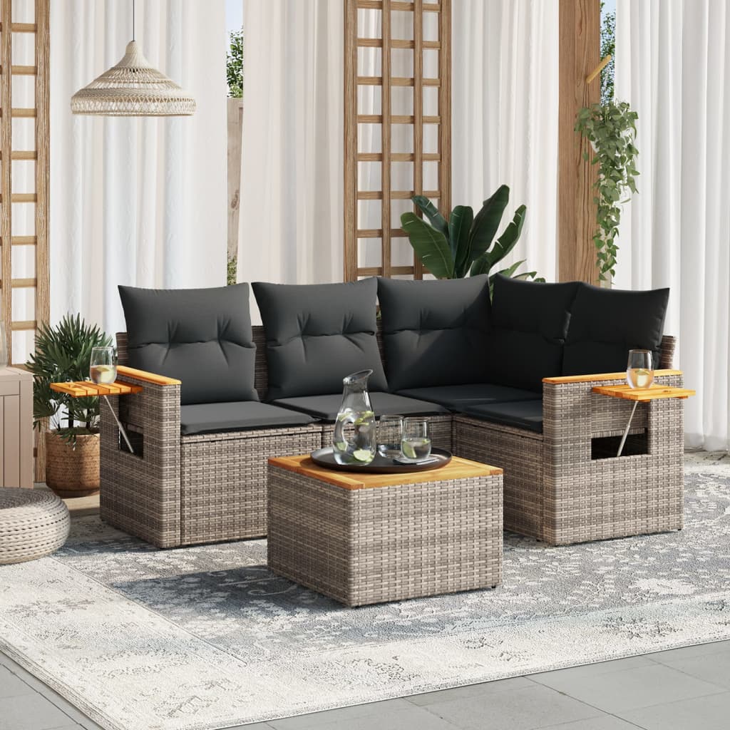 vidaXL Set Divano da Giardino 5 pz con Cuscini Grigio in Polyrattan