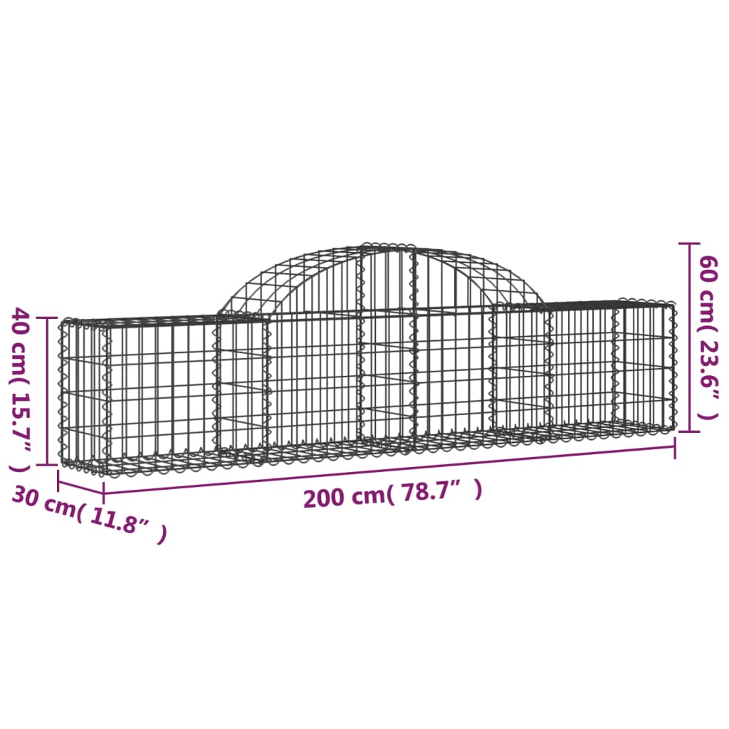 vidaXL Cesti Gabbioni ad Arco 25 pz 200x30x40/60 cm Ferro Zincato