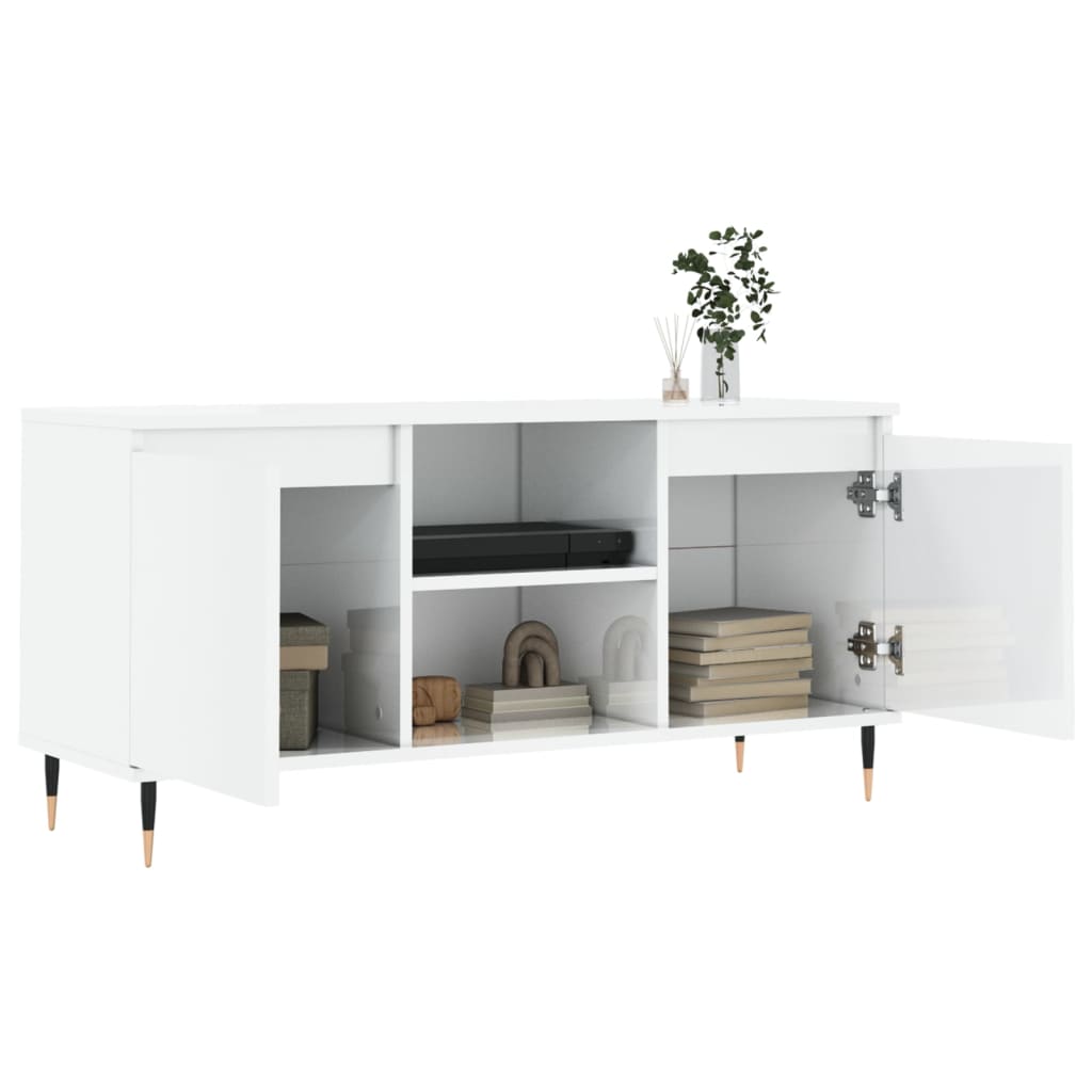 vidaXL Mobile Porta TV Bianco Lucido 104x35x50 cm in Legno Multistrato