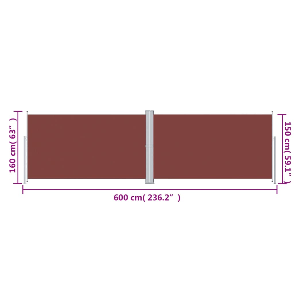 vidaXL Tenda da Sole Laterale Retrattile Marrone 160x600 cm