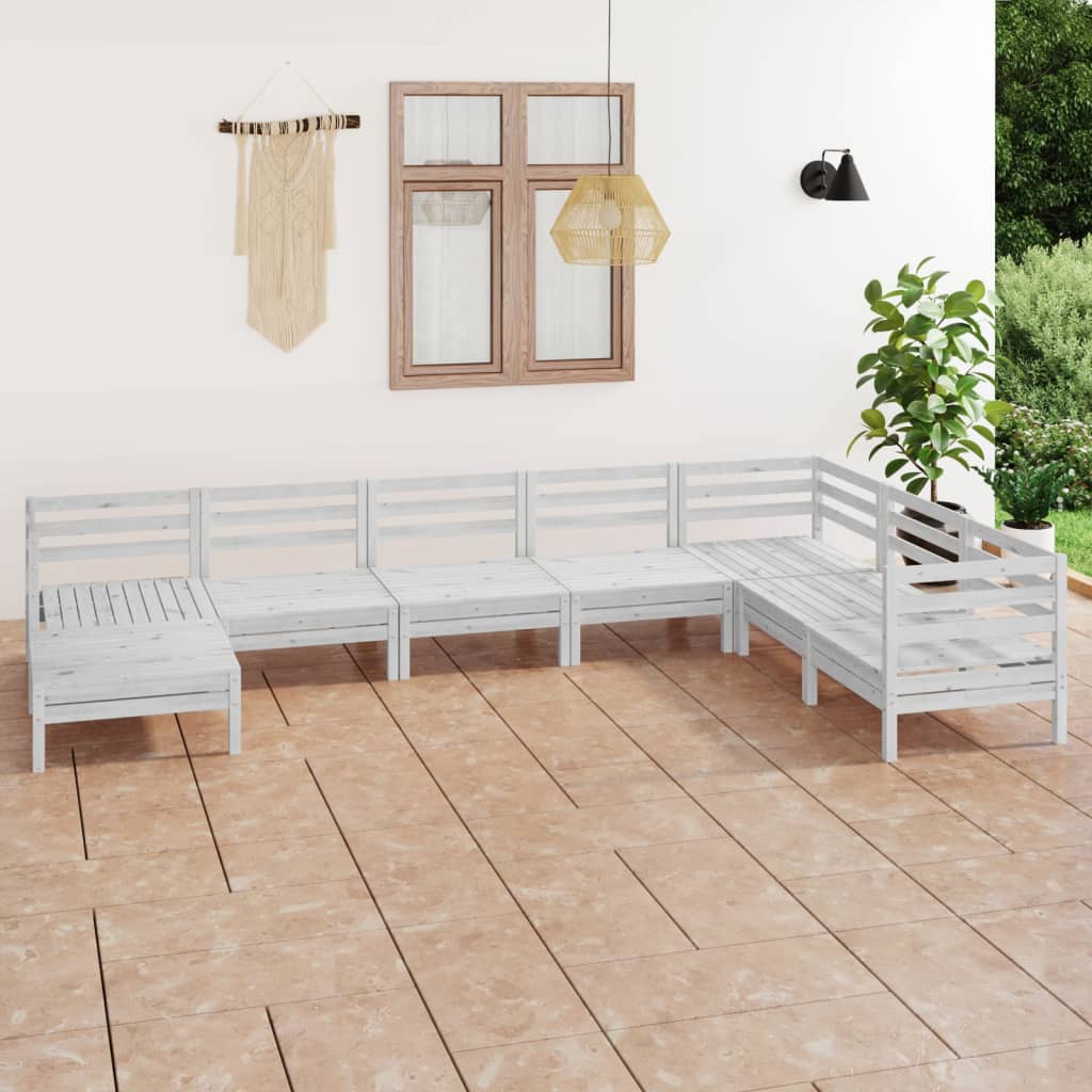 vidaXL Set Salotto da Giardino 8 pz in Legno Massello di Pino Bianco