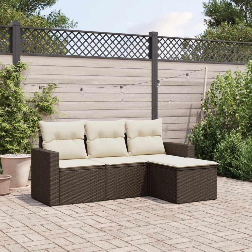 vidaXL Set Divano da Giardino 4 pz con Cuscini Marrone in Polyrattan