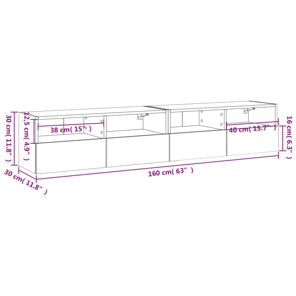 vidaXL Mobili TV Parete 2pz Rovere Sonoma 80x30x30cm Legno Multistrato