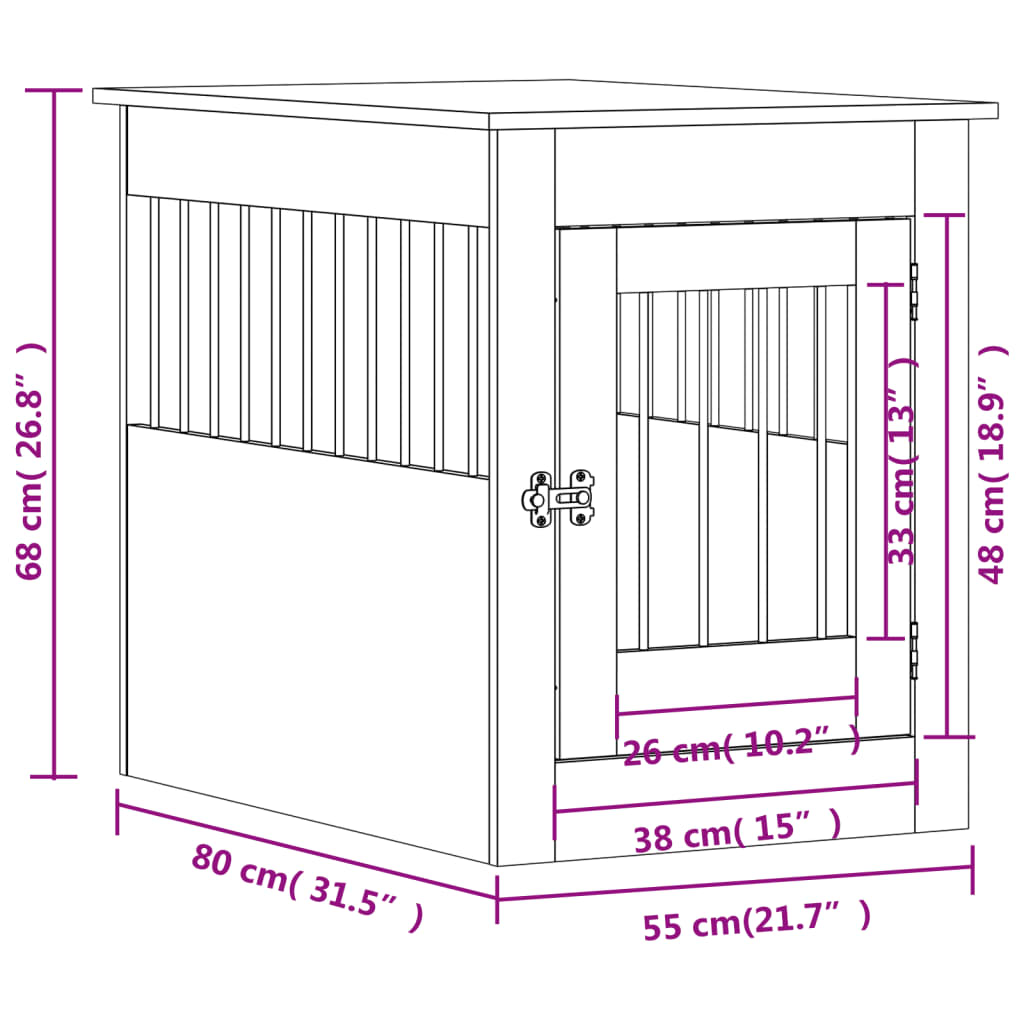 vidaXL Gabbia Cani da Arredamento Rovere Fumo 55x80x68cm Multistrato