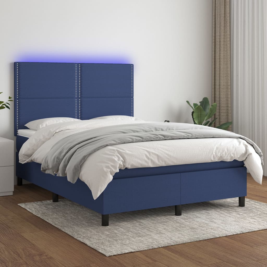 vidaXL Letto a Molle con Materasso e LED Blu 140x200 cm in Tessuto