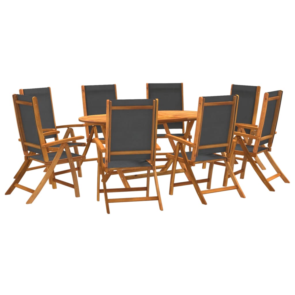 vidaXL Set Pranzo da Giardino 9pz Legno Massello di Acacia e Textilene