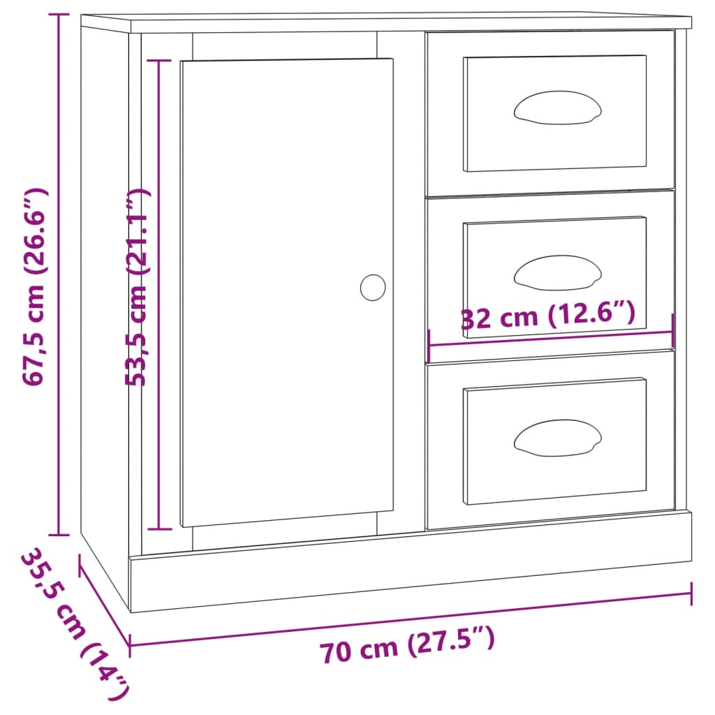 vidaXL Credenze 3 pz Bianco in Legno Multistrato