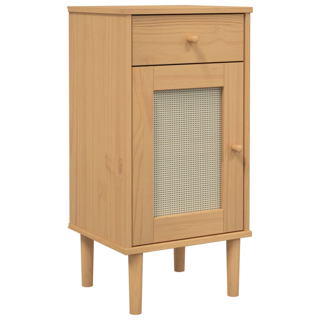 vidaXL Comodino SENJA Aspetto Rattan Marrone 40x35x80 cm in Legno Pino