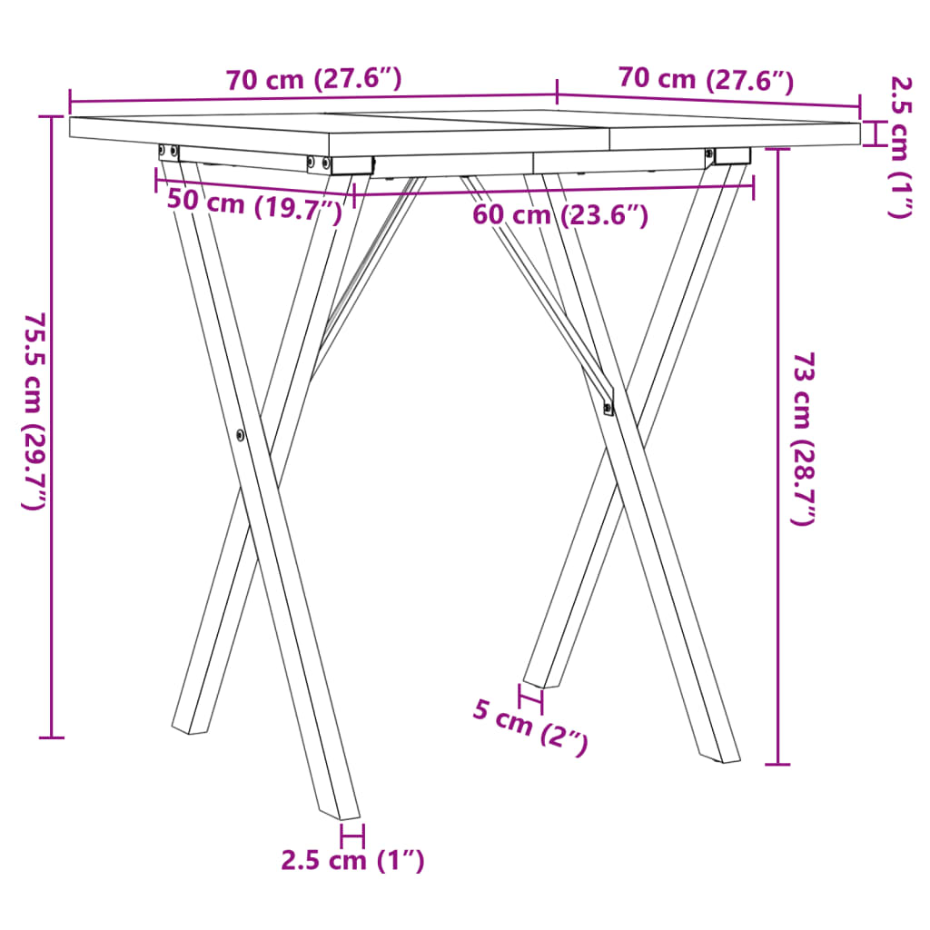 vidaXL Tavolo da Pranzo Telaio a X 70x70x75,5 cm Massello Pino e Ghisa