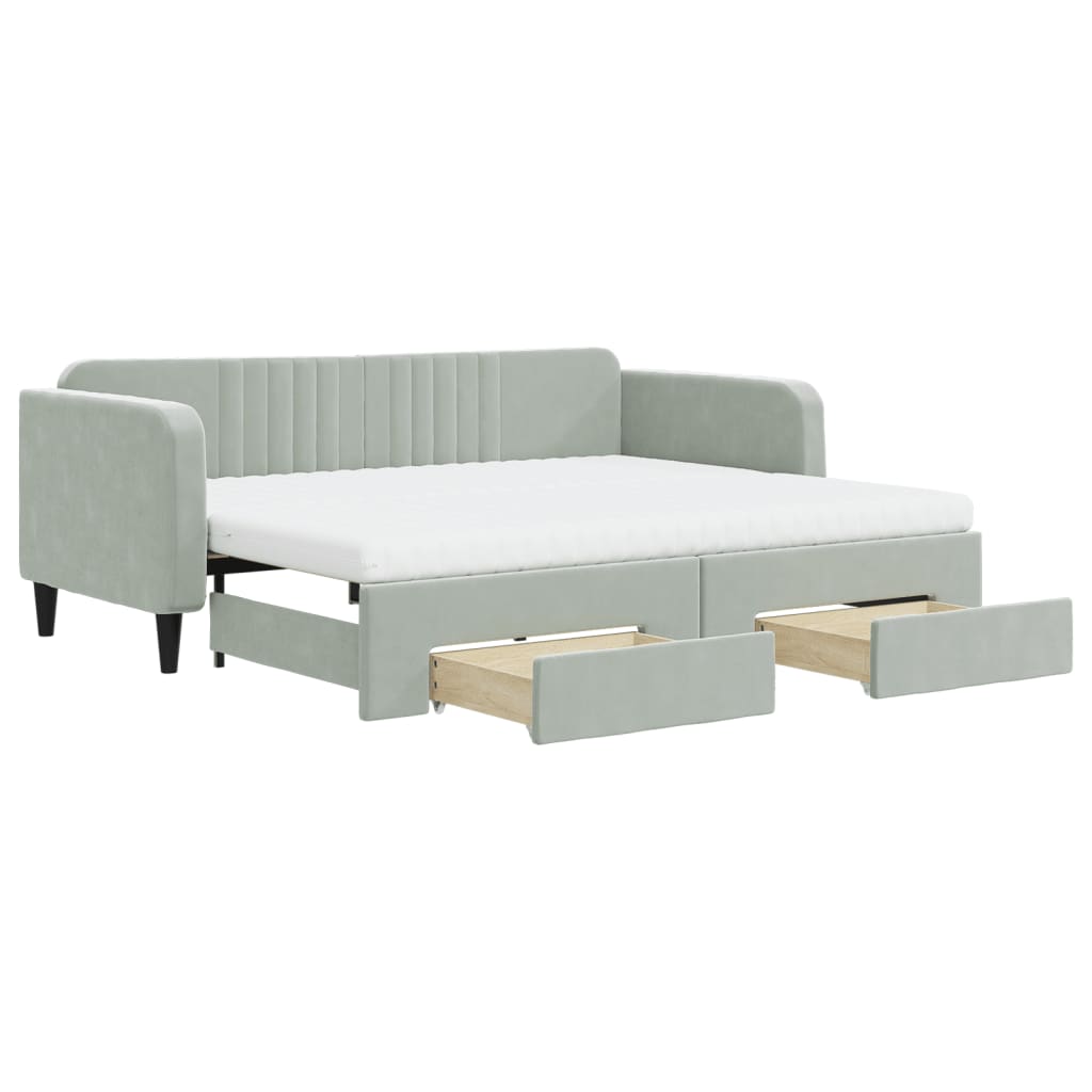 vidaXL Divano Letto Estraibile Cassetti Grigio Chiaro 90x200cm Velluto