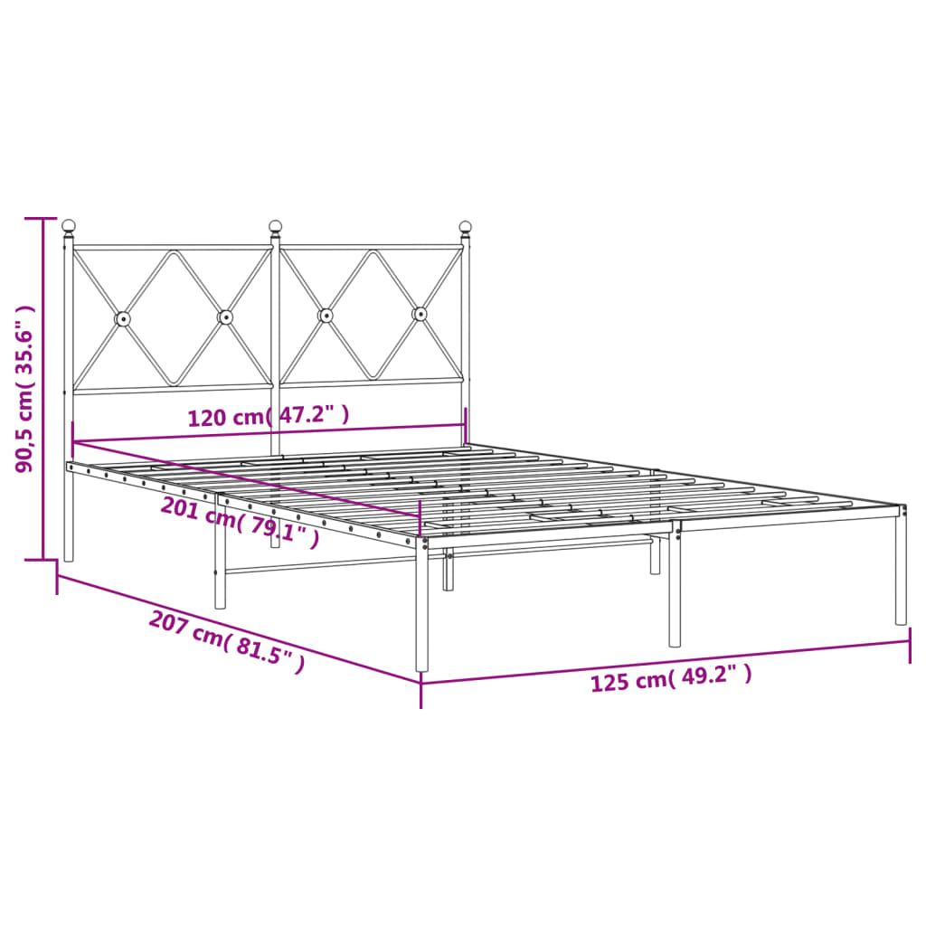 vidaXL Giroletto con Testiera in Metallo Nero 120x200 cm