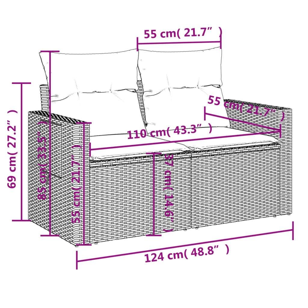 vidaXL Set Divani da Giardino 14pz con Cuscini in Polyrattan Grigio